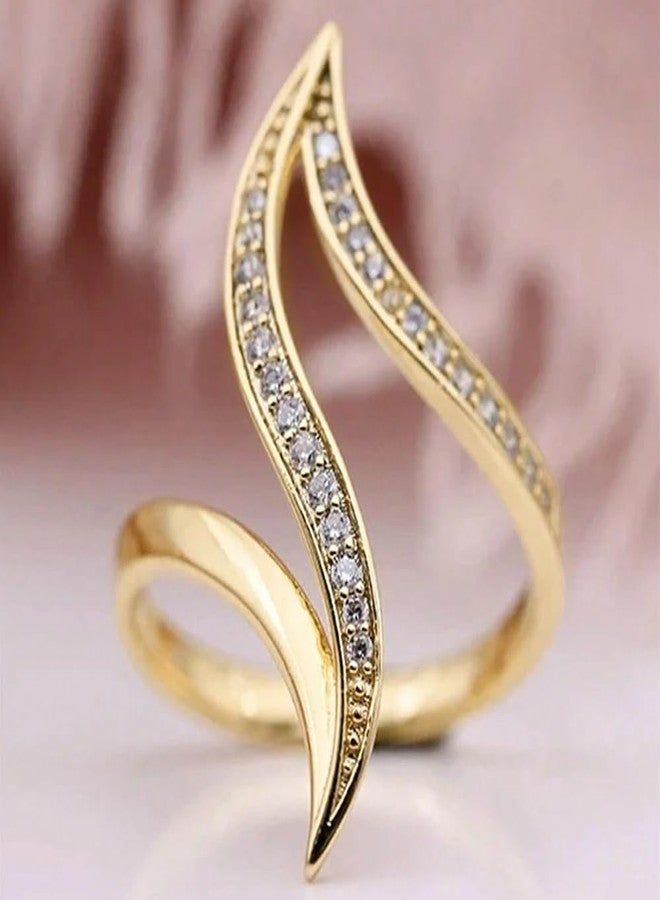 BlingNook Cubic Zirconia Rings For Women, Trendy Gold Plated Infinity Twisted Wave Design Stackable Statement Engagement Ring Wedding Jewelry Promise Gift (Gold, 6) - Image 5